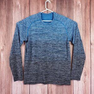 Lululemon Mens XL Metal Vent Tech Long Sleeve Shirt Blue Black Striped Athletic